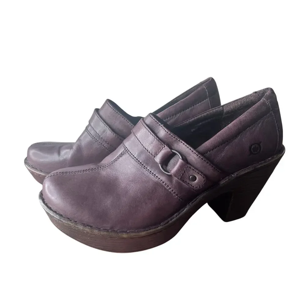 Born Haddon Platform Clogs Women's 8.5 Brown‎ Leather Mule Heel